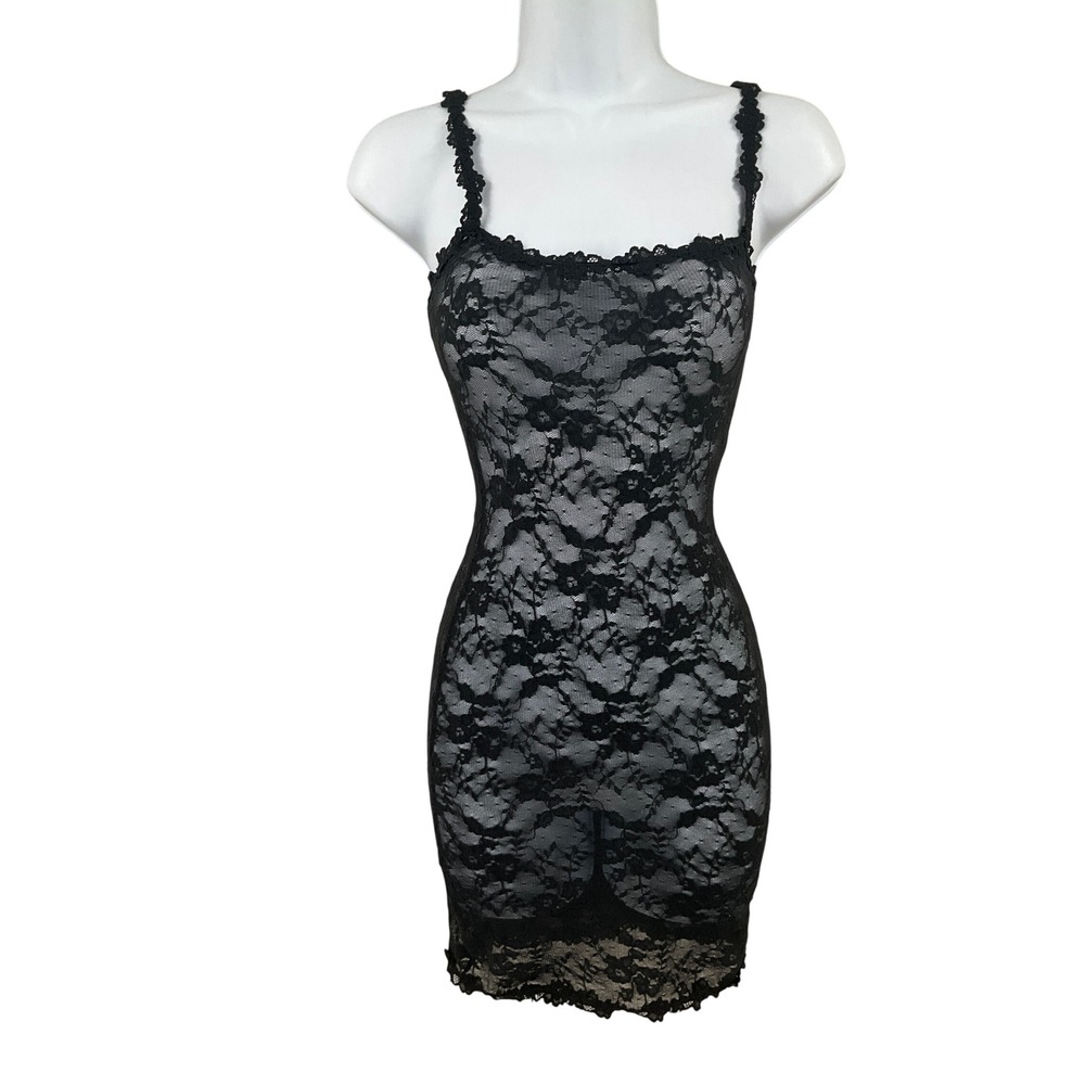 Skims Lace Slip Dress Women XS Black Floral Sheer Romantic Boho Mini Whimsigoth